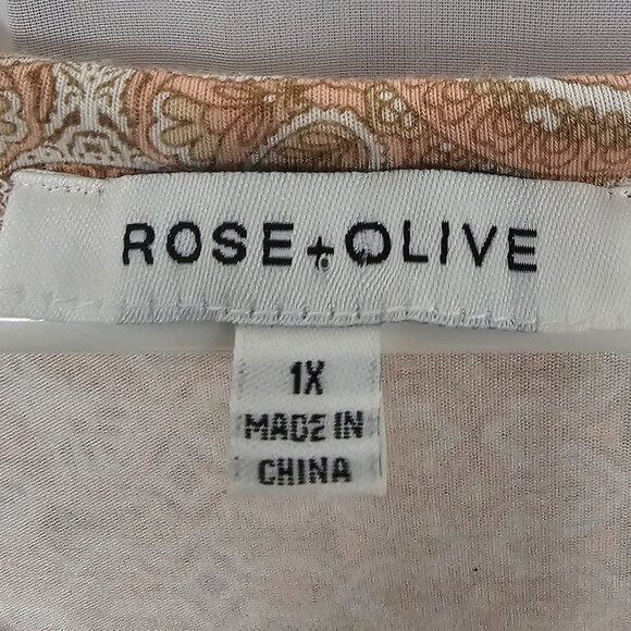 Rose & Olive Pink Cream Mandala Tee Shirt Peplum Boho Festival 1X - Picture 9 of 12